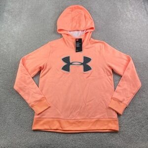 NEW Under Armour Hoodie Womens Medium Orange Fleece Big Logo Sweatshirt NWT